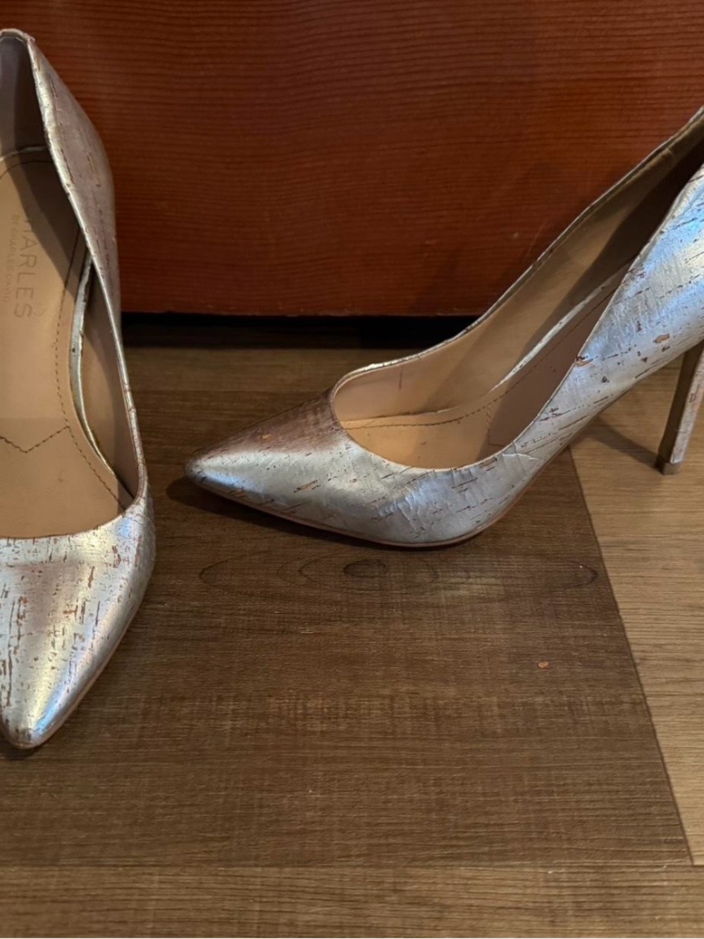 Charles by Charles David Silver Cork Pointed-Toe Stiletto Pump